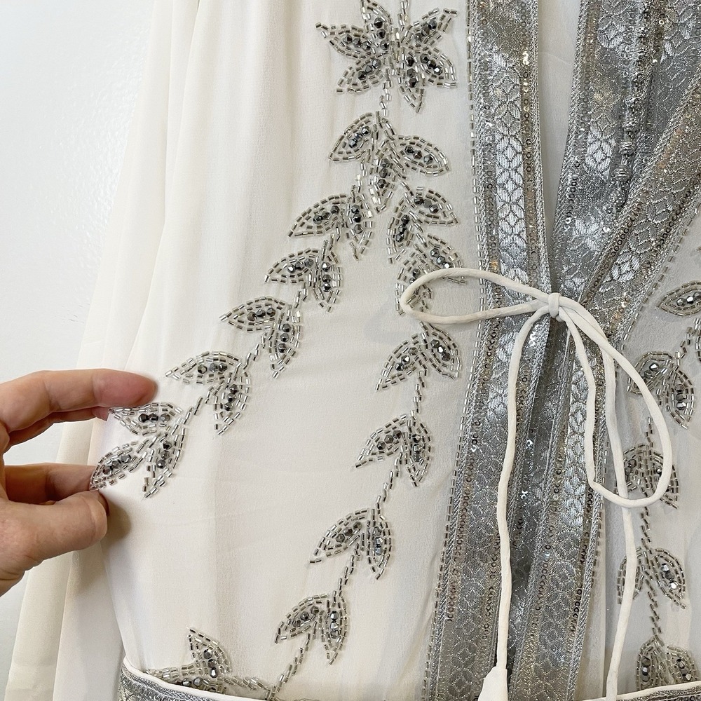Farasha Hand Work Fancy Islamic Moroccan EID Kaftan Dubai Long Gown Abaya White - Picture 5 of 7